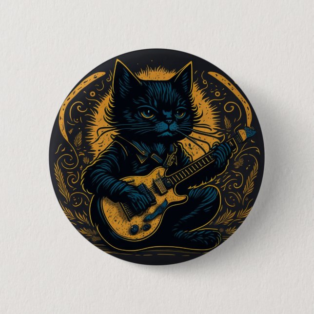 Broche Black Cat Gitarre Hobby lustig Button (Vorderseite)