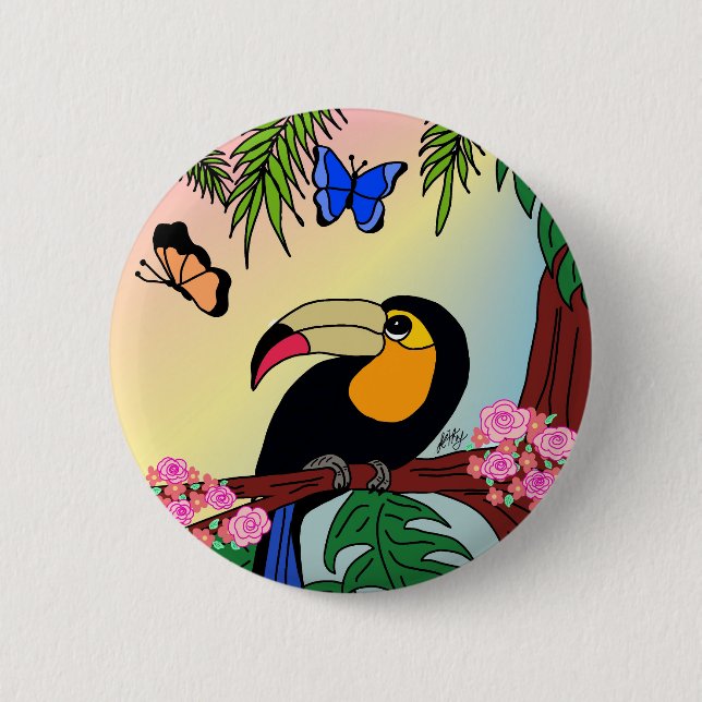 Broche Boton Tucano tropical e borboletas Button (Vorderseite)