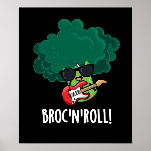 Brock n Roll Funny Veggie Broccoli Pun Dark BG Poster (Vorne)