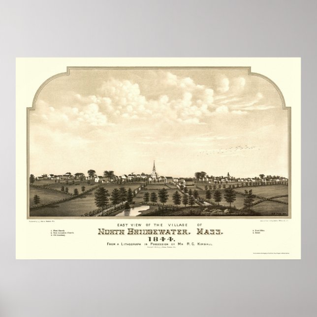 Brockton, MA Panoramic Map - 1844 Poster (Vorne)