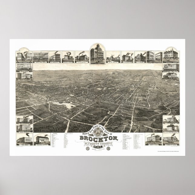 Brockton, MA Panoramic Map - 1882 Poster (Vorne)