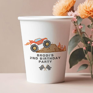 BRODI Red Monster Truck Boy Birthday Pappbecher