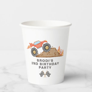 BRODI Red Monster Truck Boy Birthday Pappbecher
