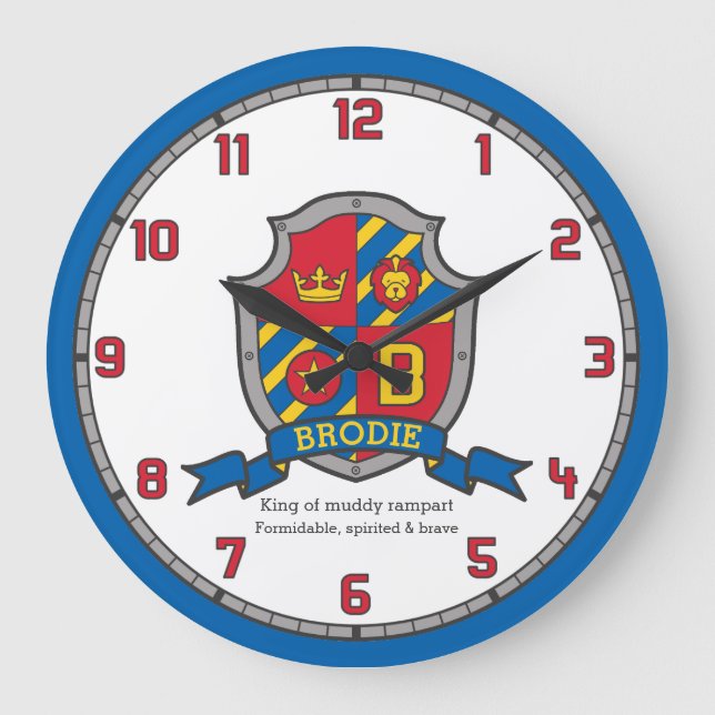 Brodie Name bedeutet heraldry Shield Letter B Löwe Große Wanduhr (Vorderseite)