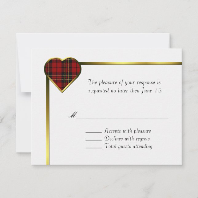 Brodie Tartan Kariert Heart Wedding RSVP Card (Vorderseite)