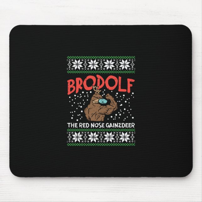 Brodolf in Maske Muskel Workout Gym Ugly Xmas Mousepad (Vorne)