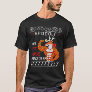 Brodolf The Red Nose Gainzdeer Gym Ugly Christmas T-Shirt