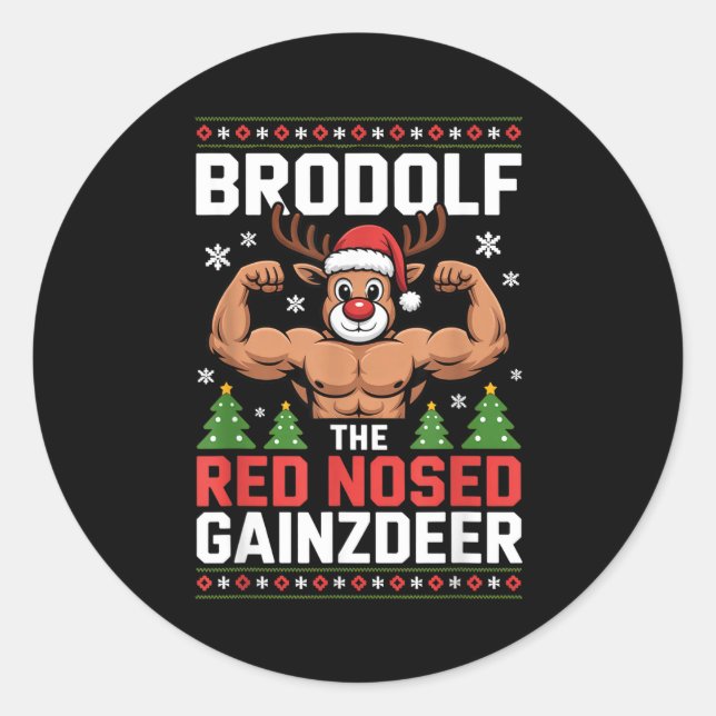 Brodolf The Red Nosed Gainzdeer Funny Christmas Gy Runder Aufkleber (Vorderseite)