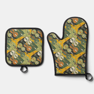 Broken Cello Pattern Ofenhandschuh & Topflappen-Set