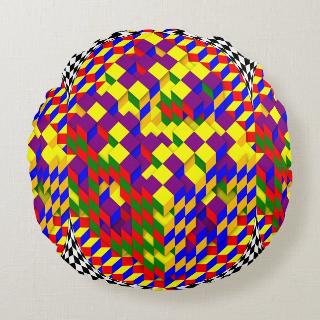 Broken Cube w/Shadow von Kenneth Yoncich Rundes Kissen (Vorderseite)