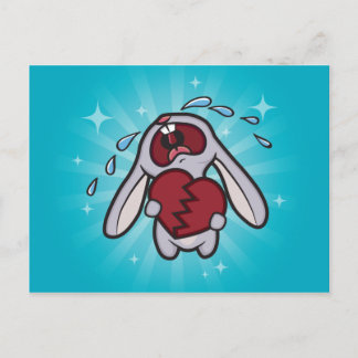 Broken Hearted Bunny (blau) Postcard Art Postkarte