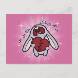 Broken Hearted Bunny (Pink) Postcard Art Postkarte