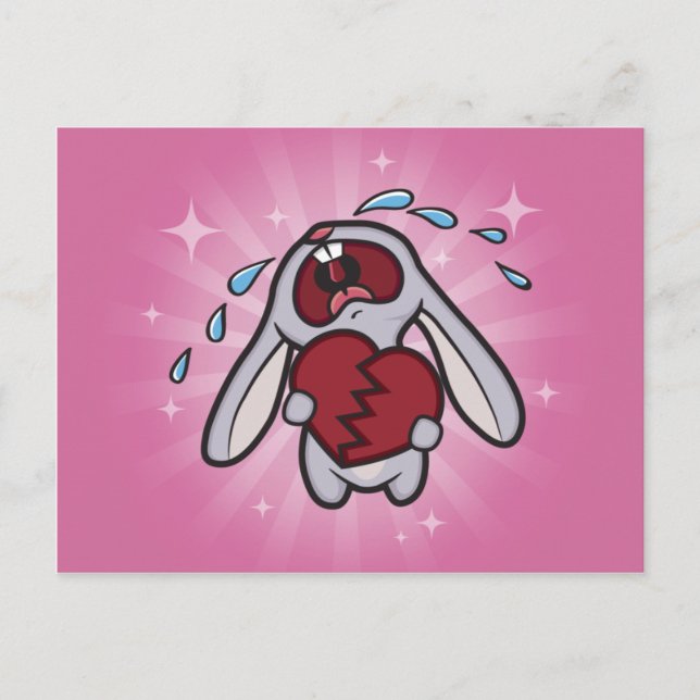 Broken Hearted Bunny (Pink) Postcard Art Postkarte (Vorderseite)