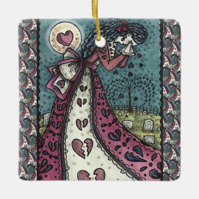 BROKEN HEARTED WOPING VALENTINE, FRIEDHOF GOTH KERAMIKORNAMENT (Vorderseite)