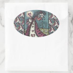 BROKEN HEARTED WOPING VALENTINE, FRIEDHOF GOTH OVALER AUFKLEBER