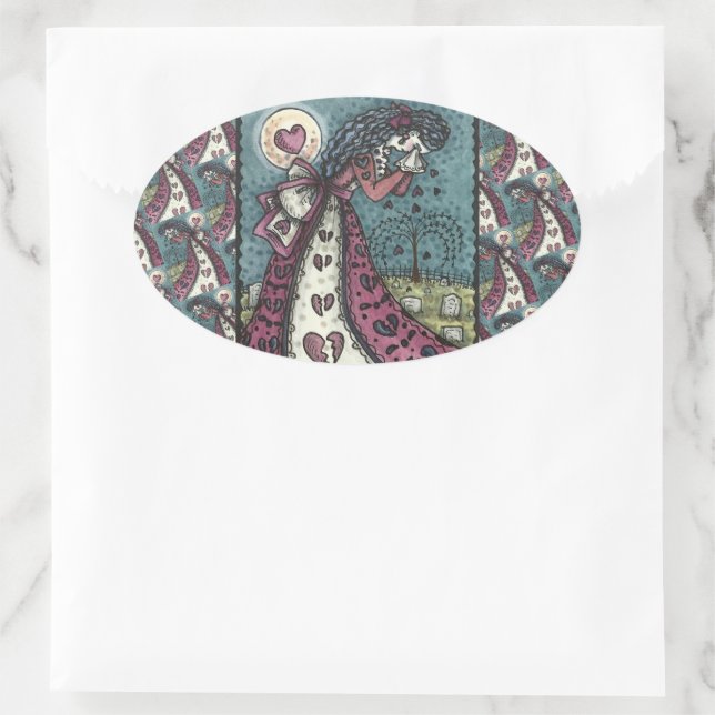 BROKEN HEARTED WOPING VALENTINE, FRIEDHOF GOTH OVALER AUFKLEBER (Tasche)