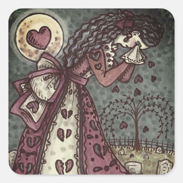 BROKEN HEARTED WOPING VALENTINE, FRIEDHOF GOTH QUADRATISCHER AUFKLEBER (Vorderseite)