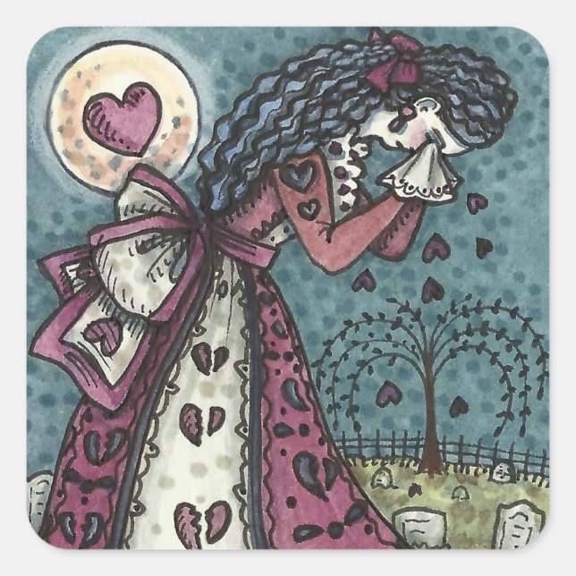 BROKEN HEARTED WOPING VALENTINE, FRIEDHOF GOTH QUADRATISCHER AUFKLEBER (Vorderseite)