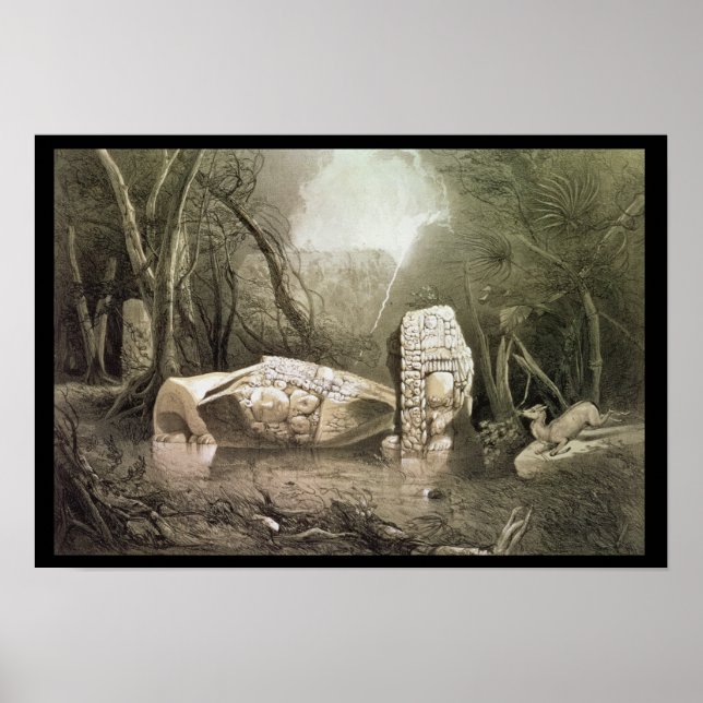 Broken Mayan idol in Copan, Guatemala Poster (Vorne)