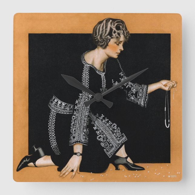 Broken Pearl Necklace Quadratische Wanduhr (Vorderseite)