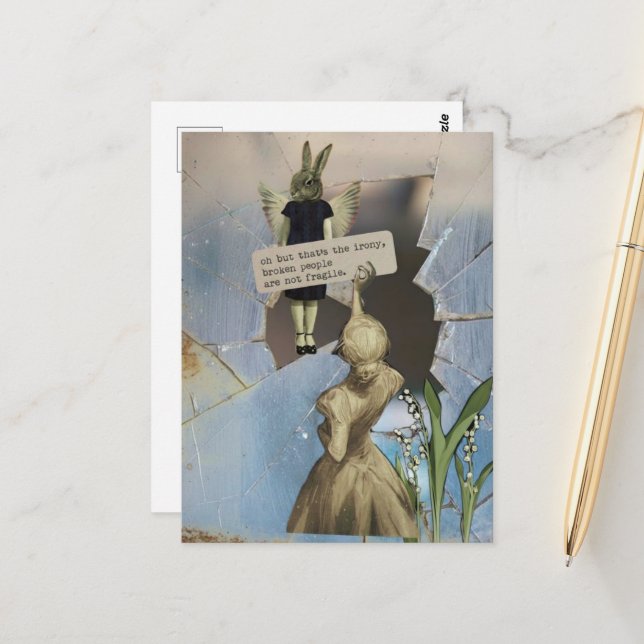 Broken People Are Not Fragile Vintage Collage Postkarte (Vorderseite/Rückseite Beispiel)