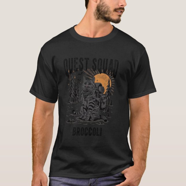 Brokkoli-Trupp-Quest-Katze T-Shirt (Vorderseite)