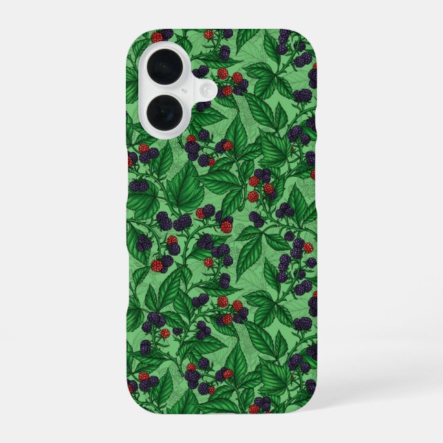 Brombeeren auf grün iPhone 16 hülle (Rückseite)