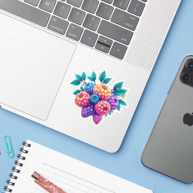 Brombeeren Aufkleber (Laptop mit iPhone)