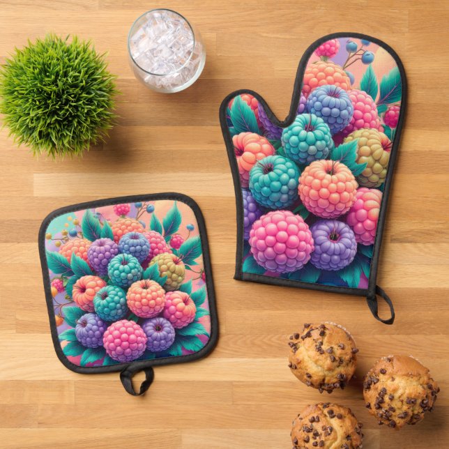 Brombeeren Ofenhandschuh & Topflappen-Set (Oben Unten)