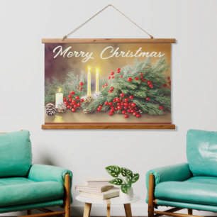 Brombeeren und Kerzen Wandteppich Mit Holzrahmen