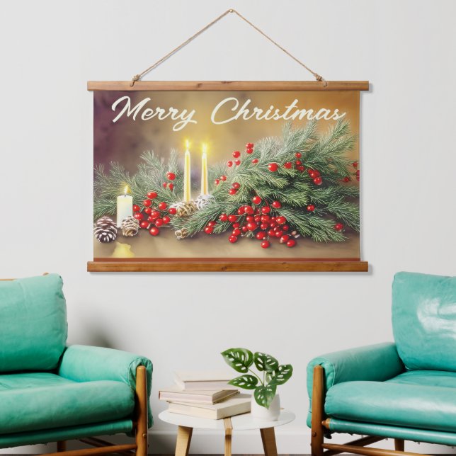 Brombeeren und Kerzen Wandteppich Mit Holzrahmen (Wohnzimmer)