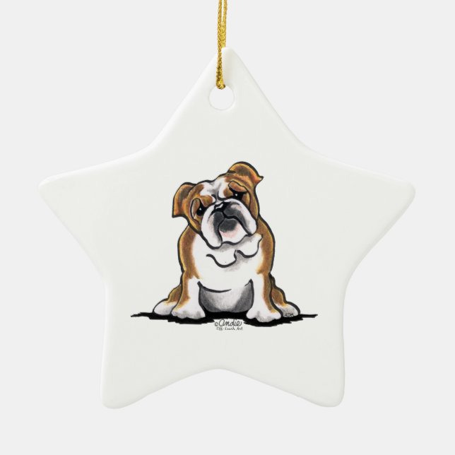 Bron in White English Bulldog Sit Hübsch Keramikornament (Vorne)