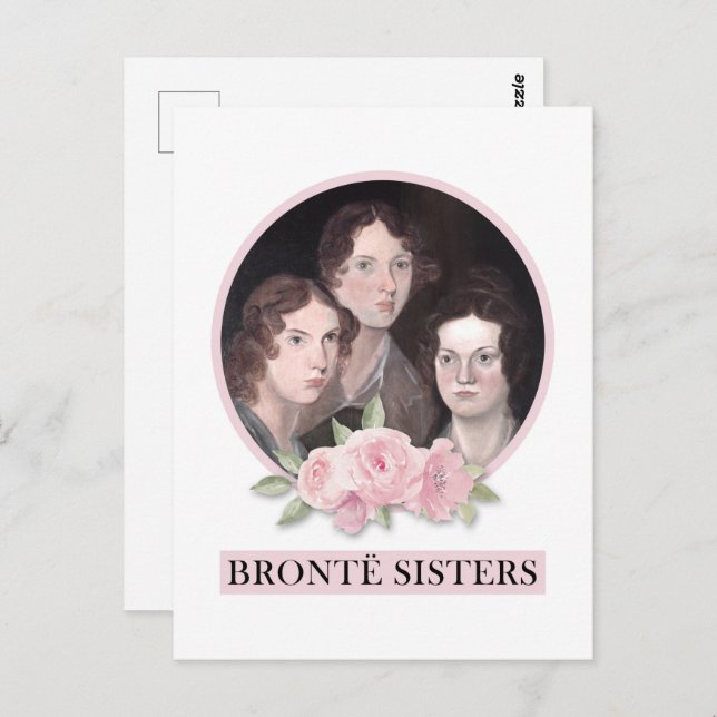 Bronte Sisters Portrait mit rosa Rosen Postkarte (Vorne/Hinten)