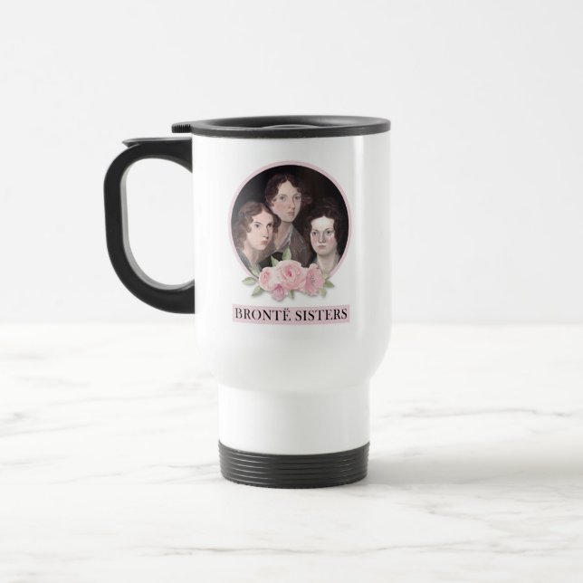 Bronte Sisters Portrait mit rosa Rosen Reisebecher (Links)