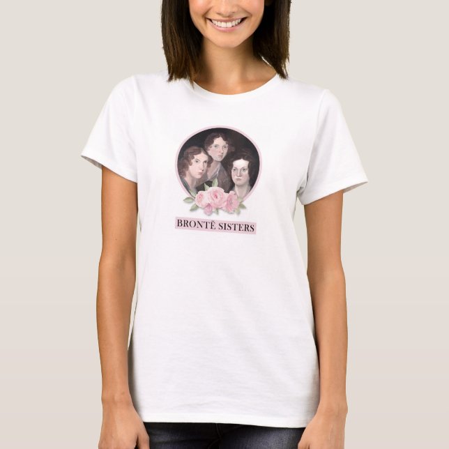 Bronte Sisters Portrait mit rosa Rosen T-Shirt (Vorderseite)