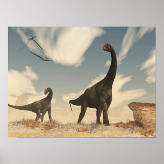 Brontomerus-Dinosaurier in der Wüste - 3D-Darstell Poster