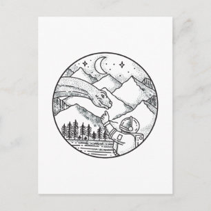 Brontosaurus Astronaut Mountain Circle Tattoo Postkarte
