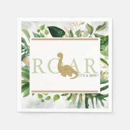 Brontosaurus Baby Shower Cocktail Green and Gold Serviette