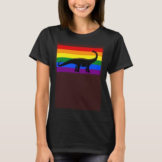 Brontosaurus Dinosaur  Gay Pride Flag Aesthetic T-Shirt (Vorderseite)
