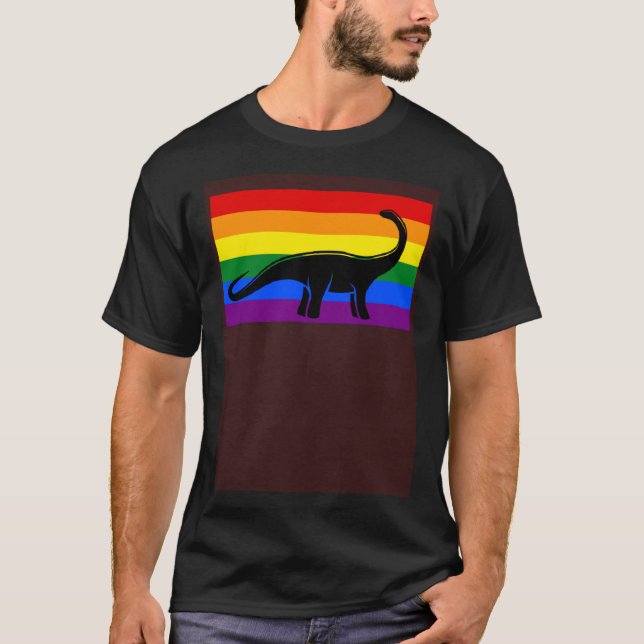 Brontosaurus Dinosaur  Gay Pride Flag Aesthetic T-Shirt (Vorderseite)