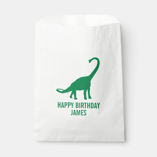 Brontosaurus Dinosaurier Silhouette Birthday Goodi Geschenktütchen (Vorderseite)