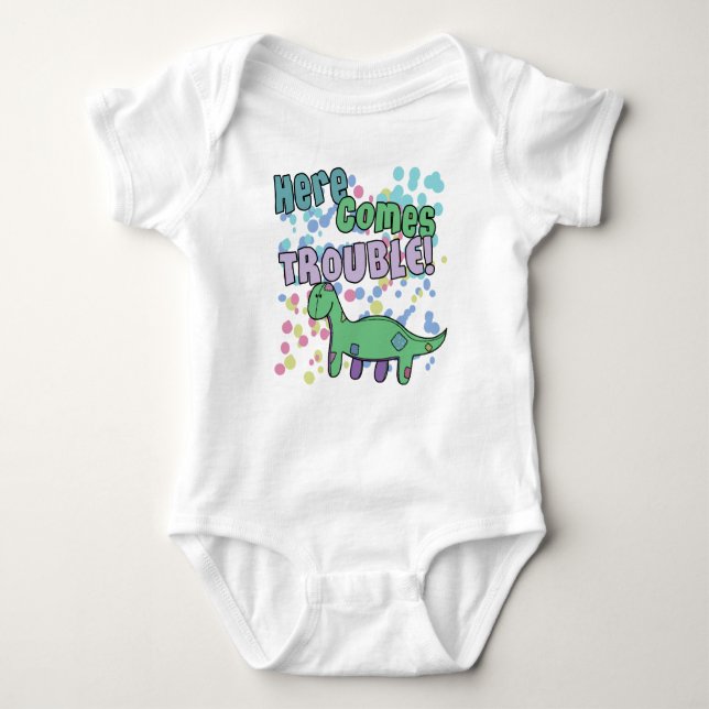 Brontosaurus hier kommt Problem-Kleid Baby Strampler (Vorderseite)