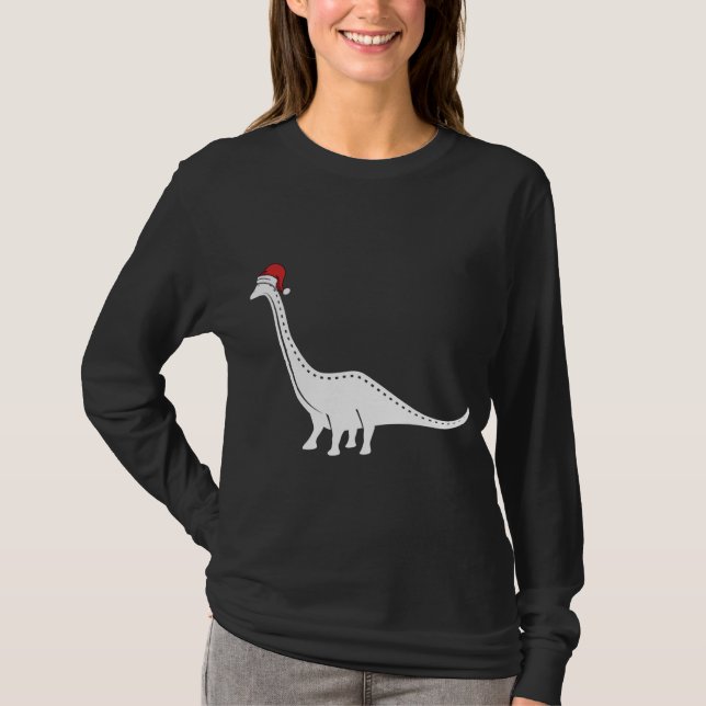 Brontosaurus in der Weihnachtsmannmütze Weihnachte T-Shirt (Vorderseite)