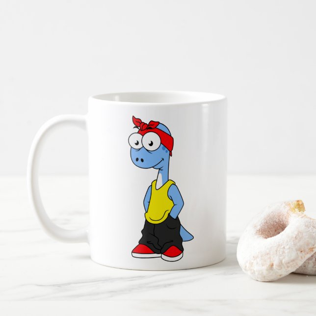 Brontosaurus in Hüftklamotten gekleidet. Kaffeetasse (Mit Donut)