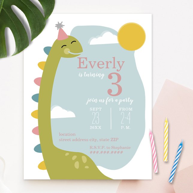 Brontosaurus Sky Dinosaurier Girl's Birthday Einladung (Von Creator hochgeladen)