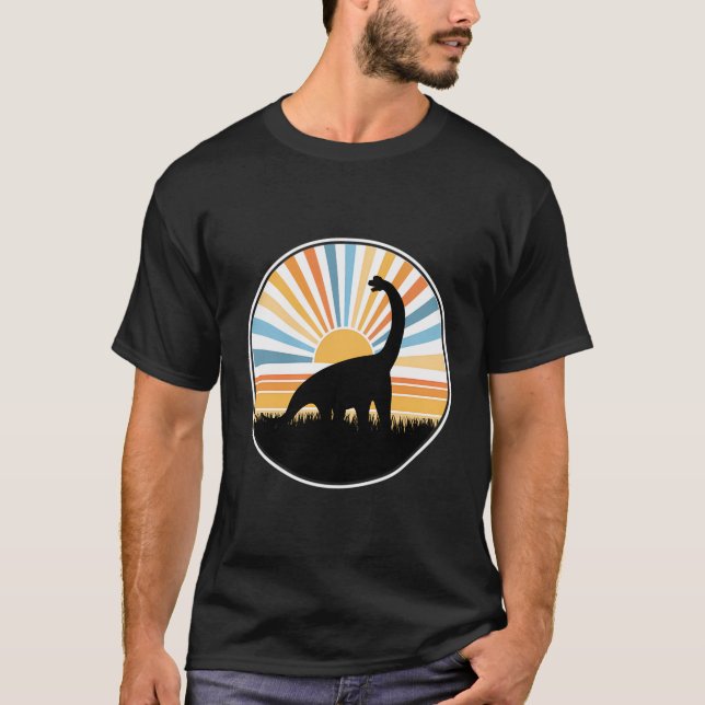 Brontosaurus - Sunset Retro Dinosaur Dino T-Shirt (Vorderseite)