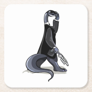 Brontosaurus verkleidet als Filmfigur. Rechteckiger Pappuntersetzer