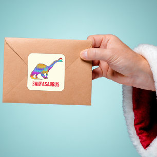 Brontosaurus Weihnachtsmann Regenbogen Dinosaurier Quadratischer Aufkleber