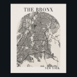 Bronx New York Boho Arch Beige Street Map Poster<br><div class="desc">Die Bronx New York Boho Minimal Arch Full Beige Color Street Karte</div>
