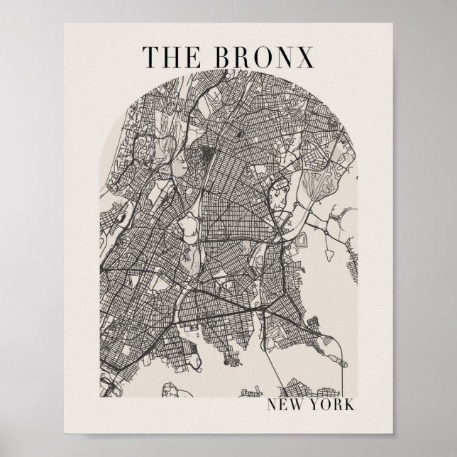 Bronx New York Boho Arch Beige Street Map Poster (Vorne)